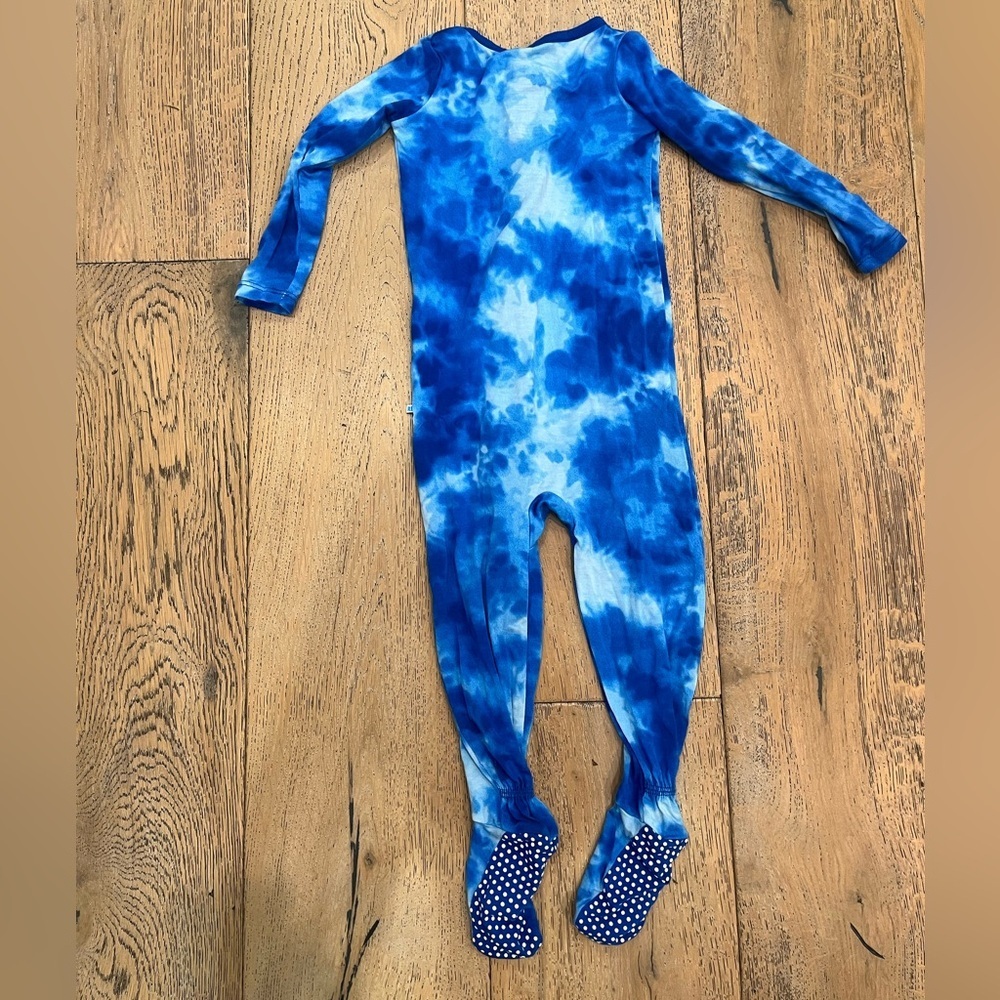 Ruggedbutts Toddler Bamboo Blue Tie Dye Romper Footie Pajamas - 18M - Picture 6 of 6